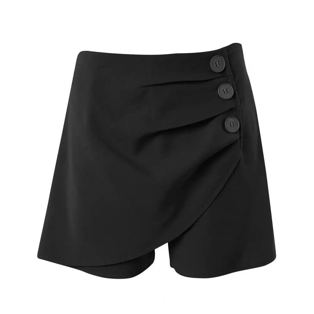 Plain High Waist Side Button Shorts