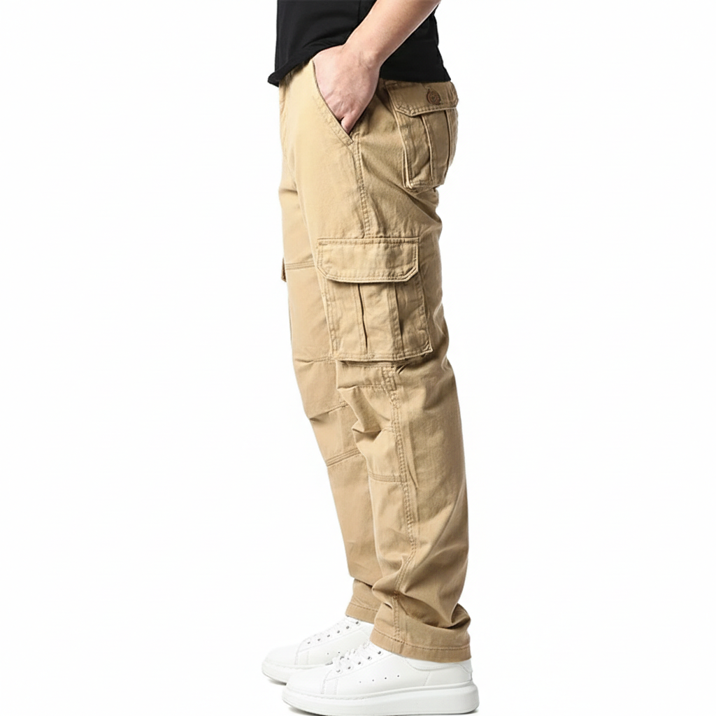 Large Pocket Loose Overalls Men's Outdoor Sports Jogging Tactical Pants Elastic Waist Pure Cotton Casual Work Pants