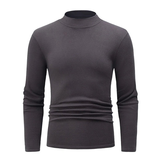 1/2piece Autumn And Winter Men's Semi High Neck Fashionable Base Long Sleeved Top Solid Color Casual Sports Fitness Warm T-shirt