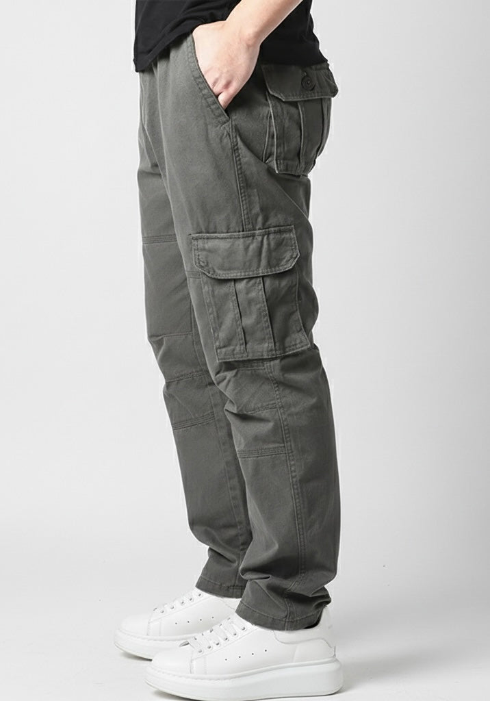 Large Pocket Loose Overalls Men's Outdoor Sports Jogging Tactical Pants Elastic Waist Pure Cotton Casual Work Pants