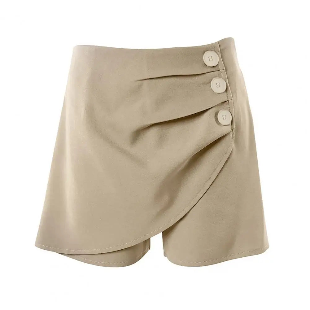 Plain High Waist Side Button Shorts