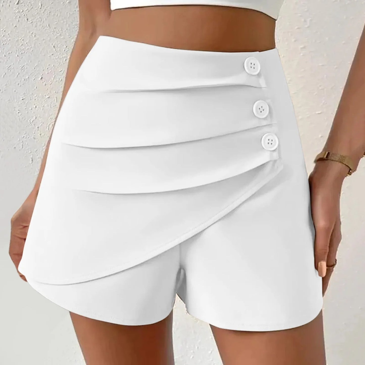 Plain High Waist Side Button Shorts