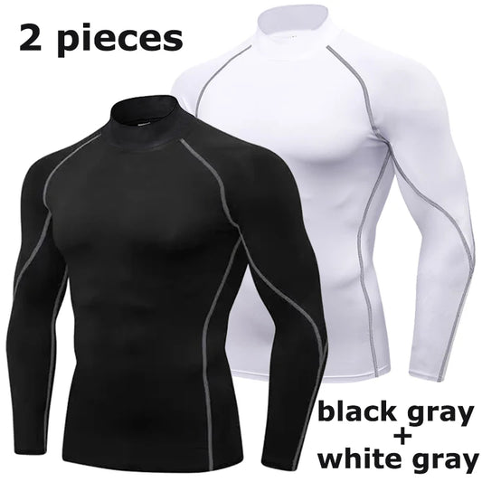Men's Turtleneck Quick dry Long-Sleeved Compression Long Sleeved Sports Fitness Tight T-shirt Running Casual Spring and Autumn