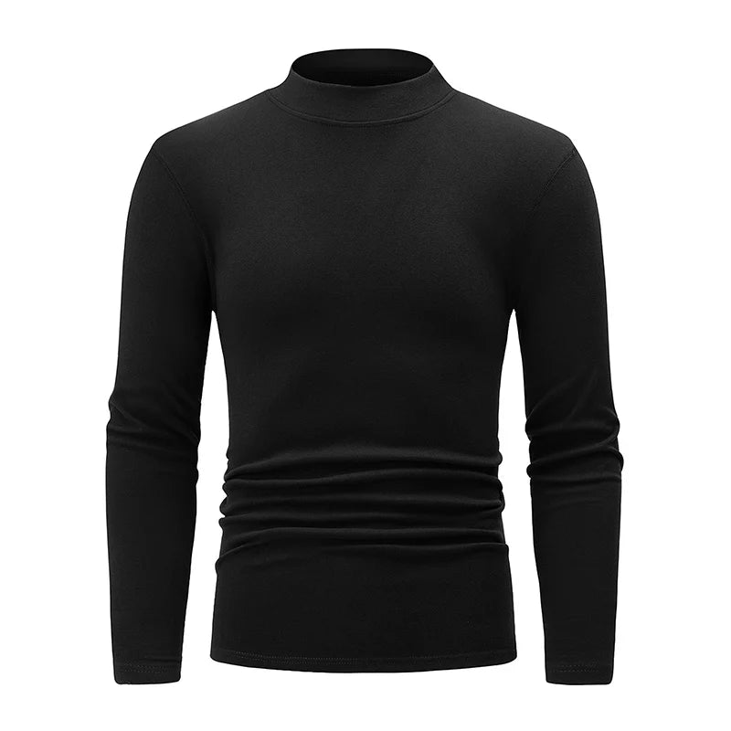 1/2piece Autumn And Winter Men's Semi High Neck Fashionable Base Long Sleeved Top Solid Color Casual Sports Fitness Warm T-shirt