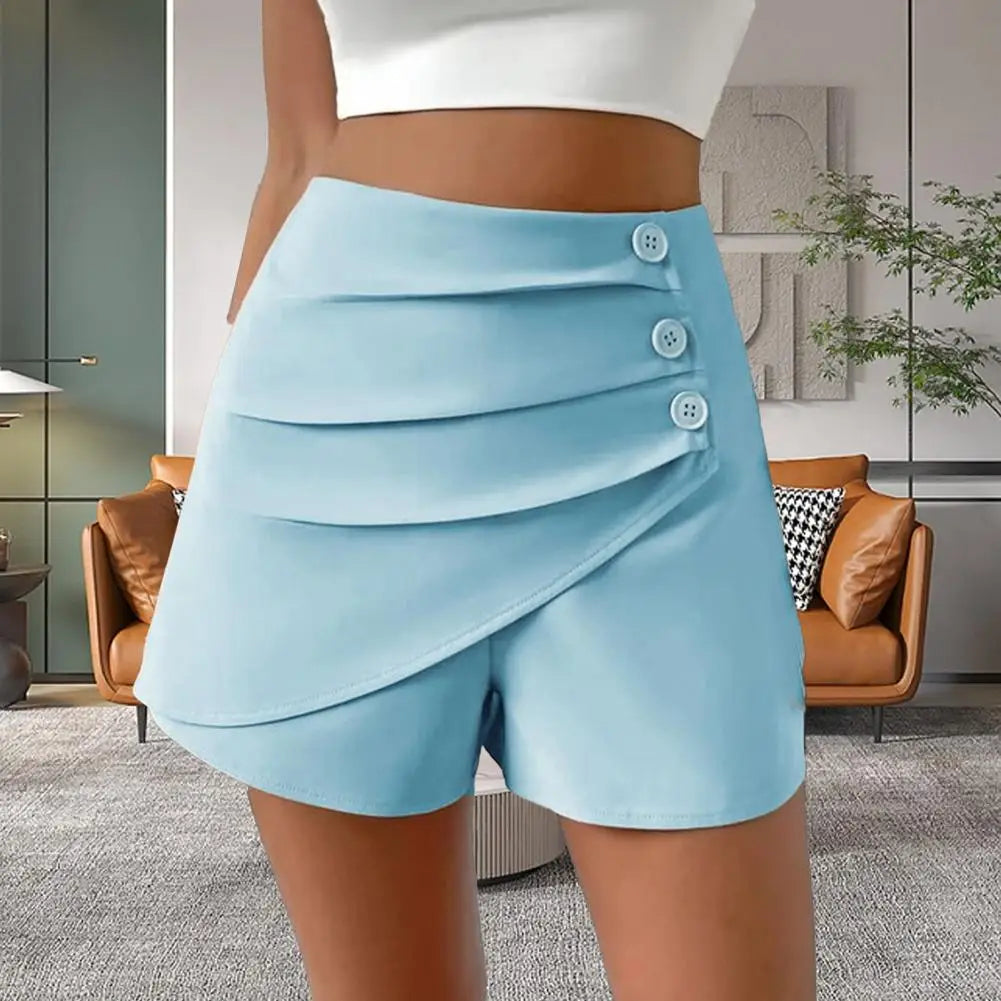 Plain High Waist Side Button Shorts