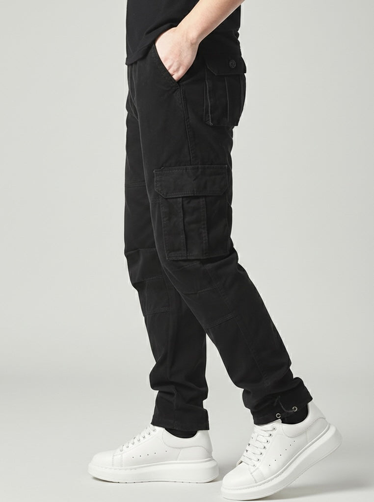 Large Pocket Loose Overalls Men's Outdoor Sports Jogging Tactical Pants Elastic Waist Pure Cotton Casual Work Pants